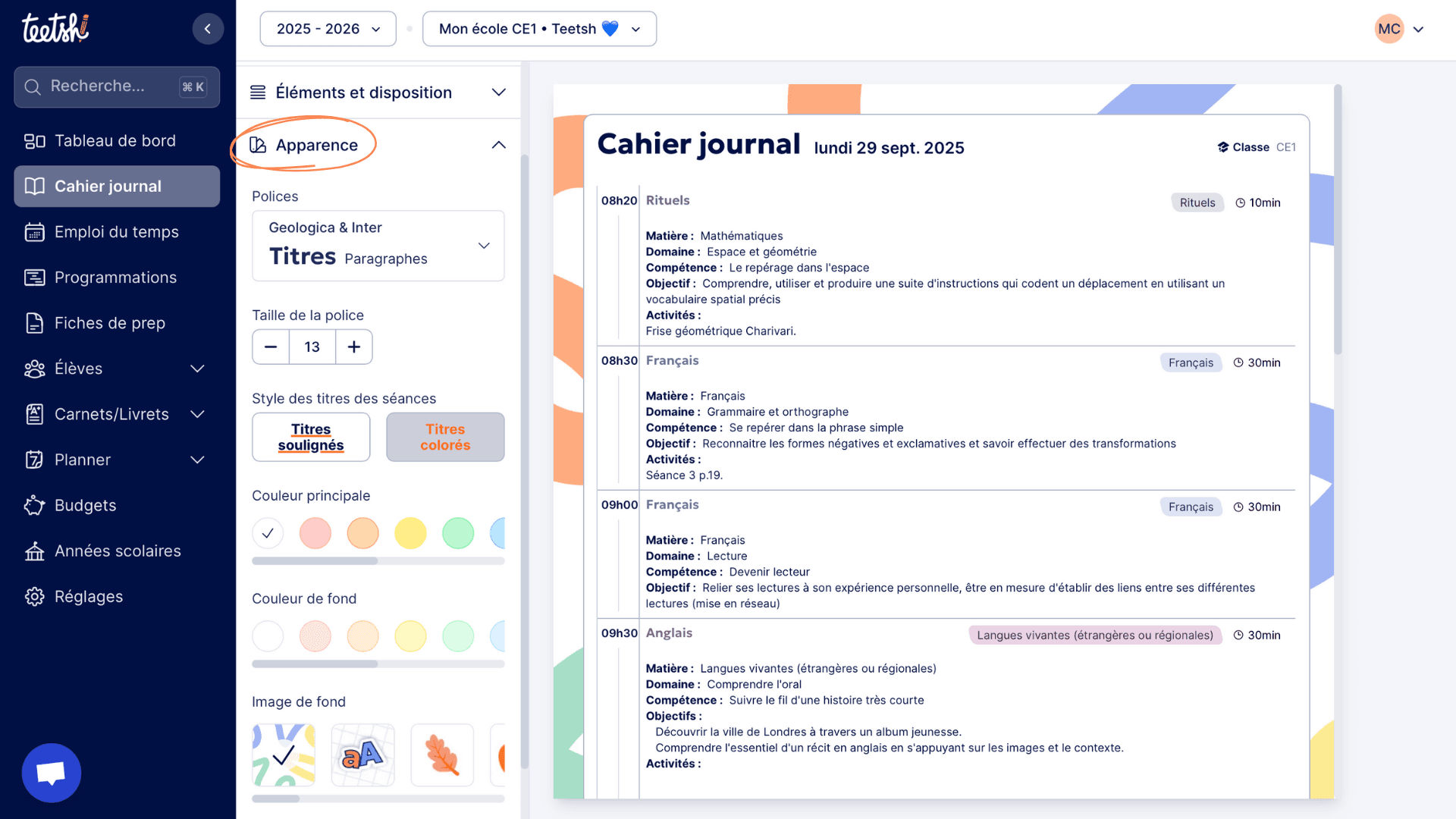 Aperçu Personnaliser un export PDF avant impression