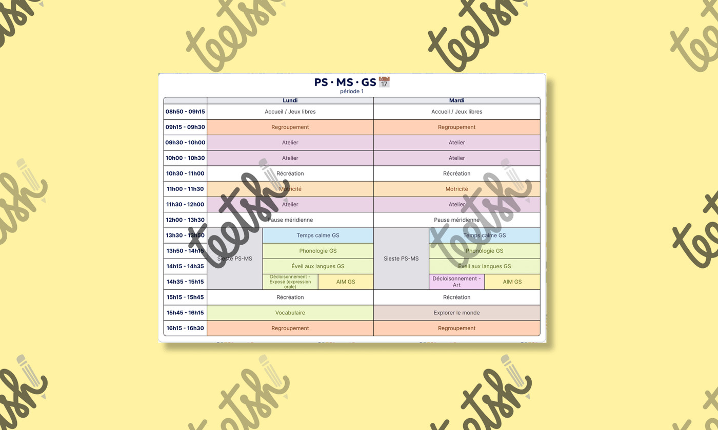 Emploi du temps PS MS GS - Mélanie