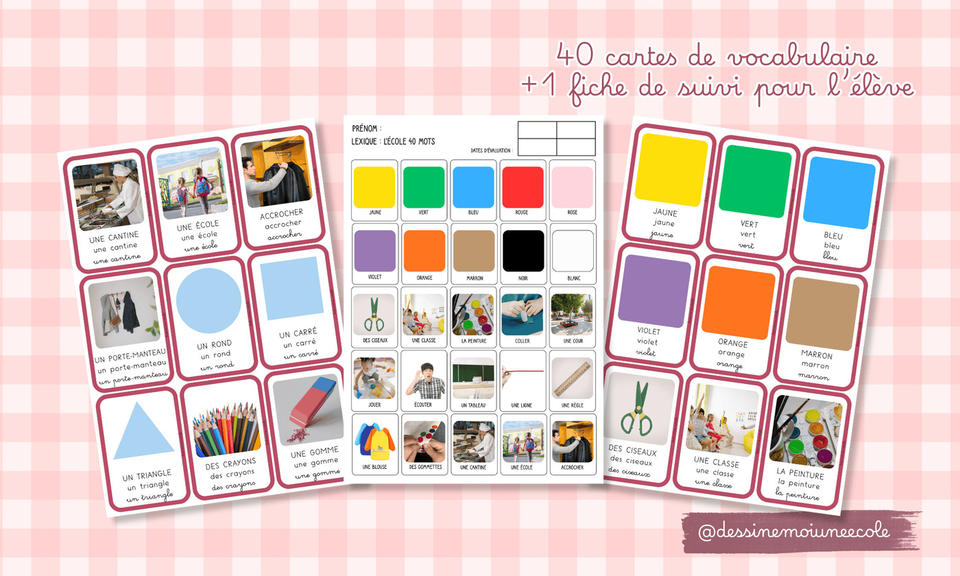 Aperçu Cartes vocabulaire maternelle : L'école - Dessinemoiuneecole x Teetsh