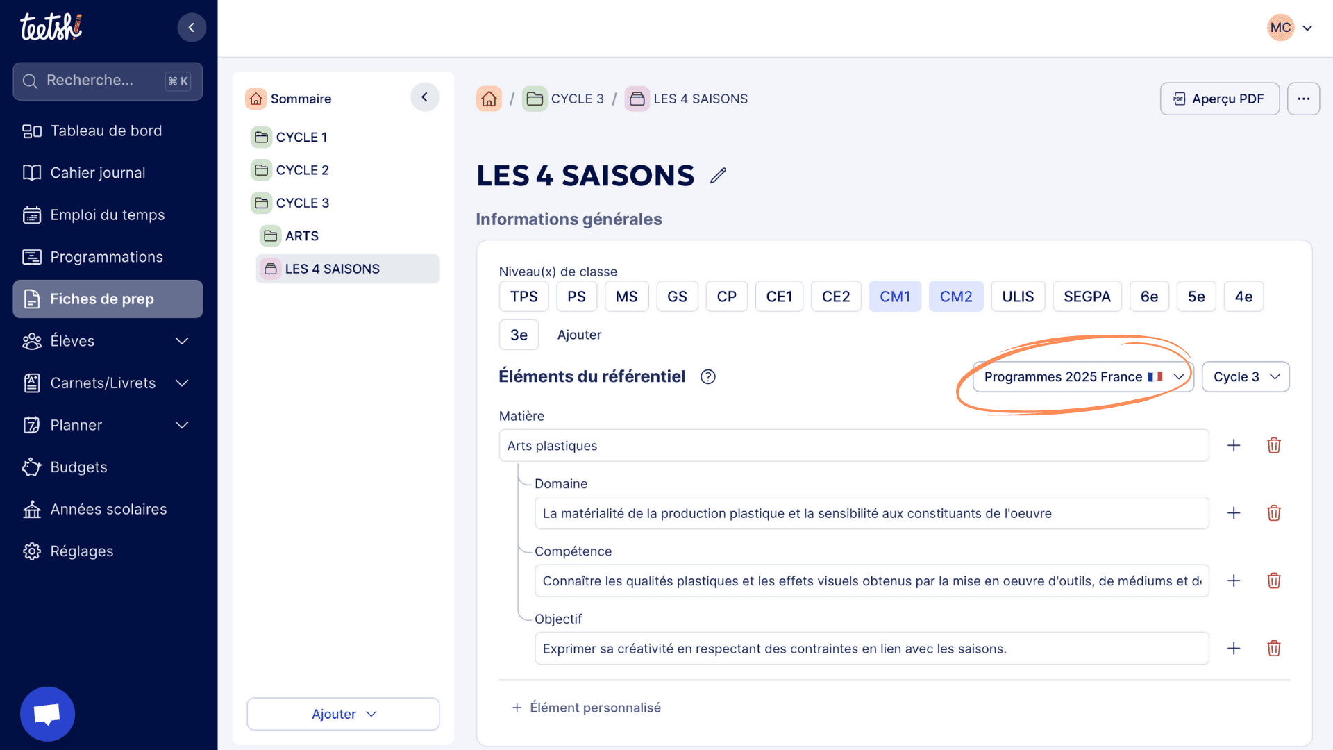 Aperçu Renseigner les informations générales de la séquence
