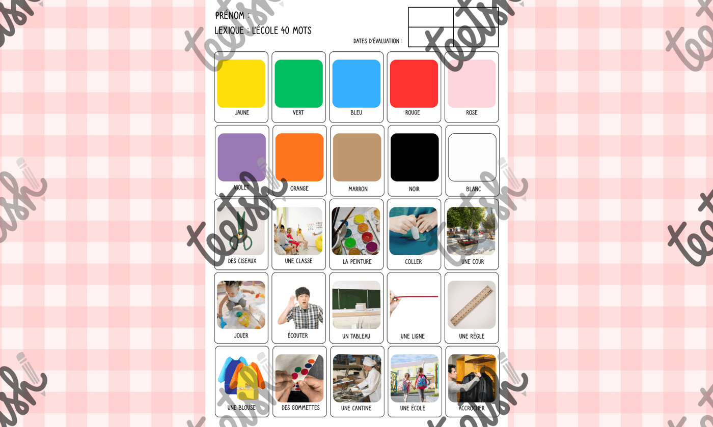 Aperçu Cartes vocabulaire maternelle : L'école - Dessinemoiuneecole x Teetsh - Aperçu 1