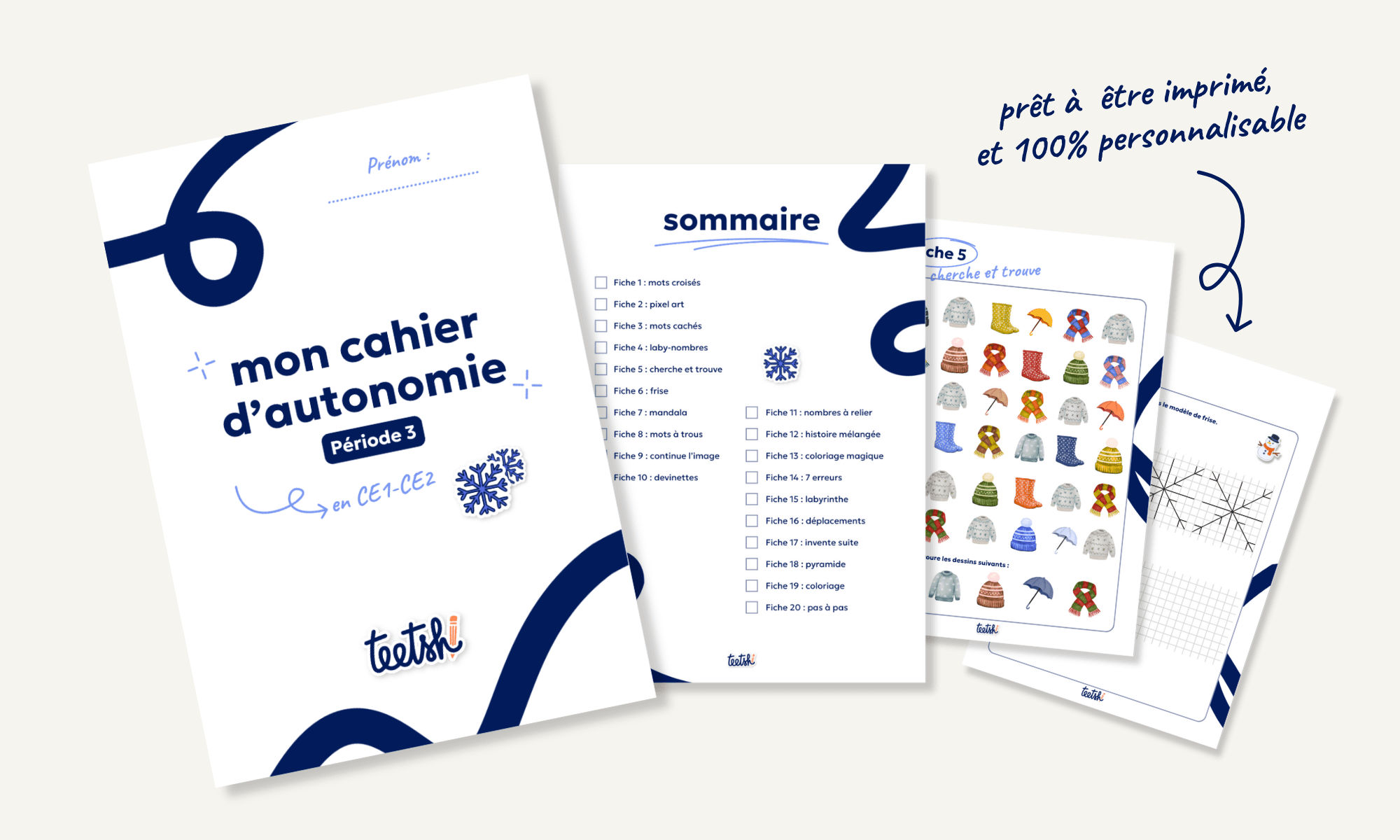 Aperçu du cahier d’autonomie CE1 CE2 période 3 sur le thème de l'hiver