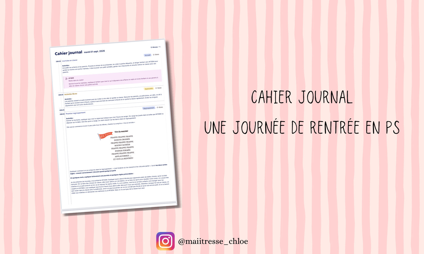 Cahier journal rentrée PS maiitresseChloe