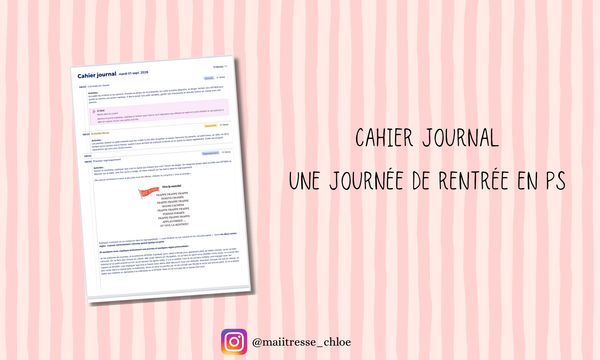 Cahier journal rentrée PS maiitresseChloe