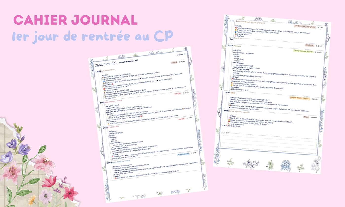 Aperçu Cahier Journal CP Maitresse Romy vignette 1