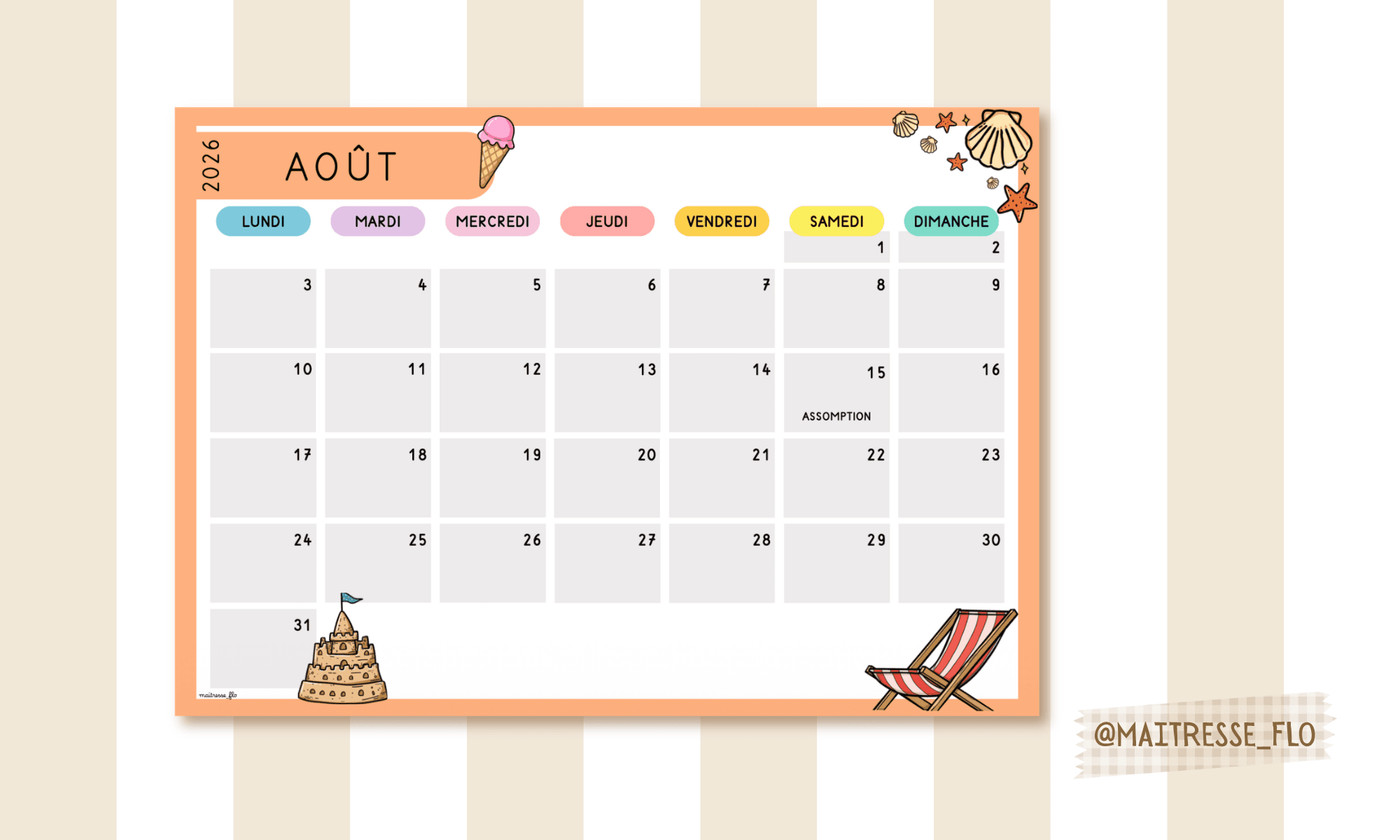 Aperçu calendrier Maitresse Flo Visuel 1
