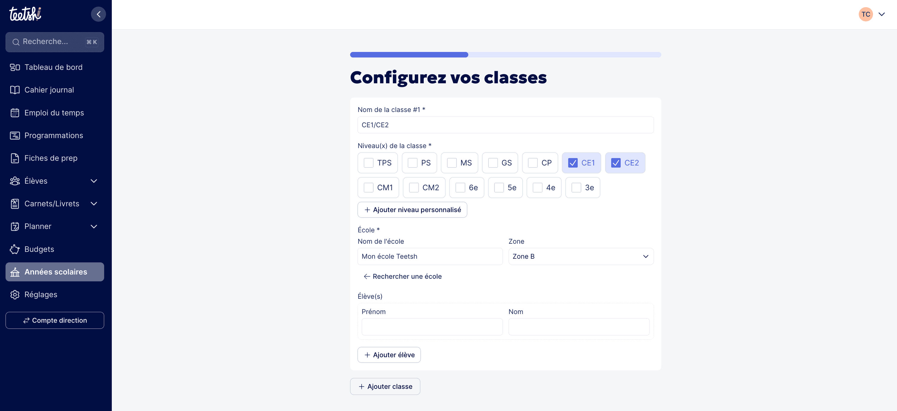 Configuration situation de classe "poste spécialisé"