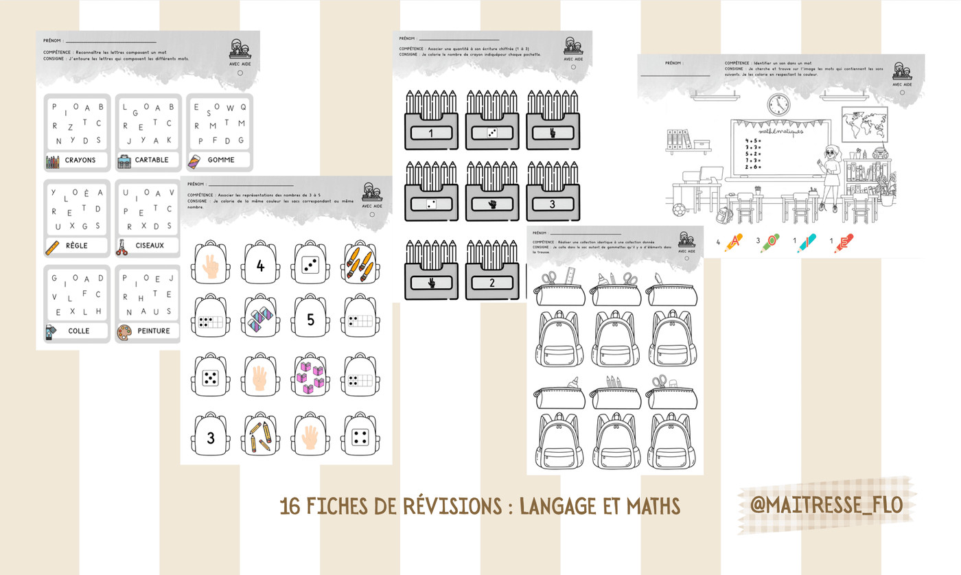 Fiches révisions de rentrée Maitresse Flo