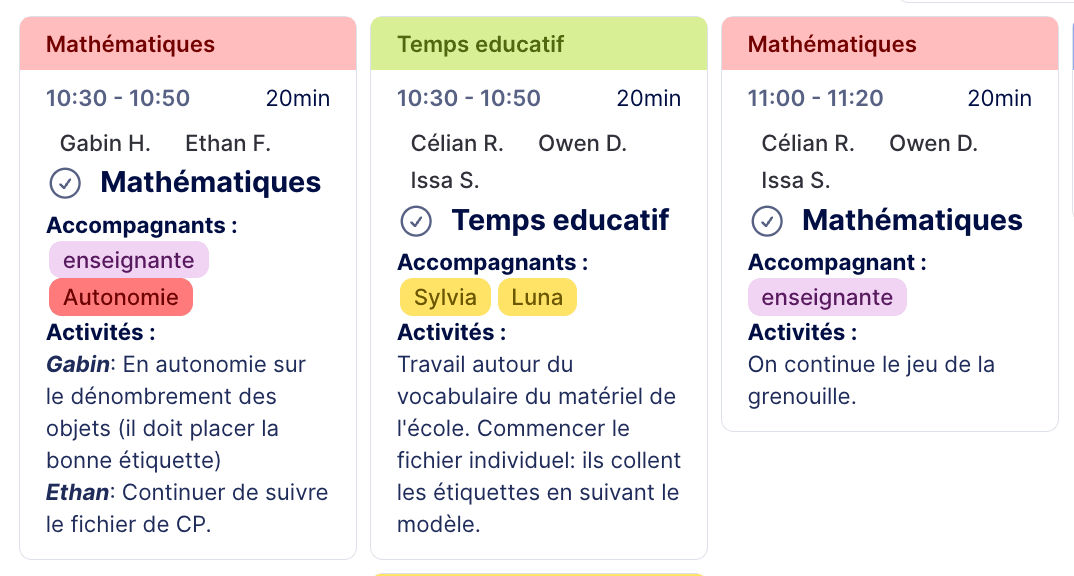 Affichage de la modalité de travail