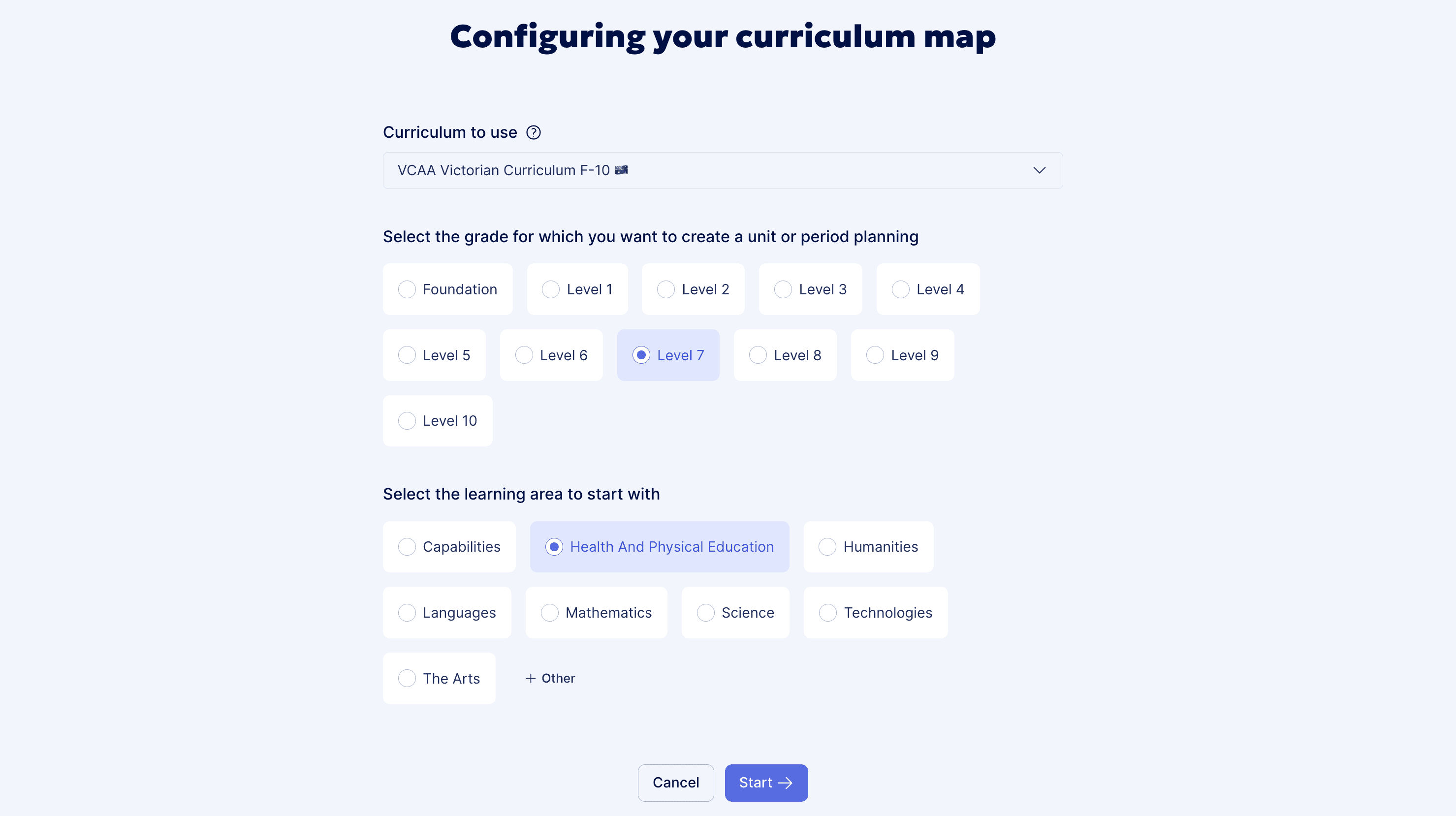 Overview of a curriculum map configuration