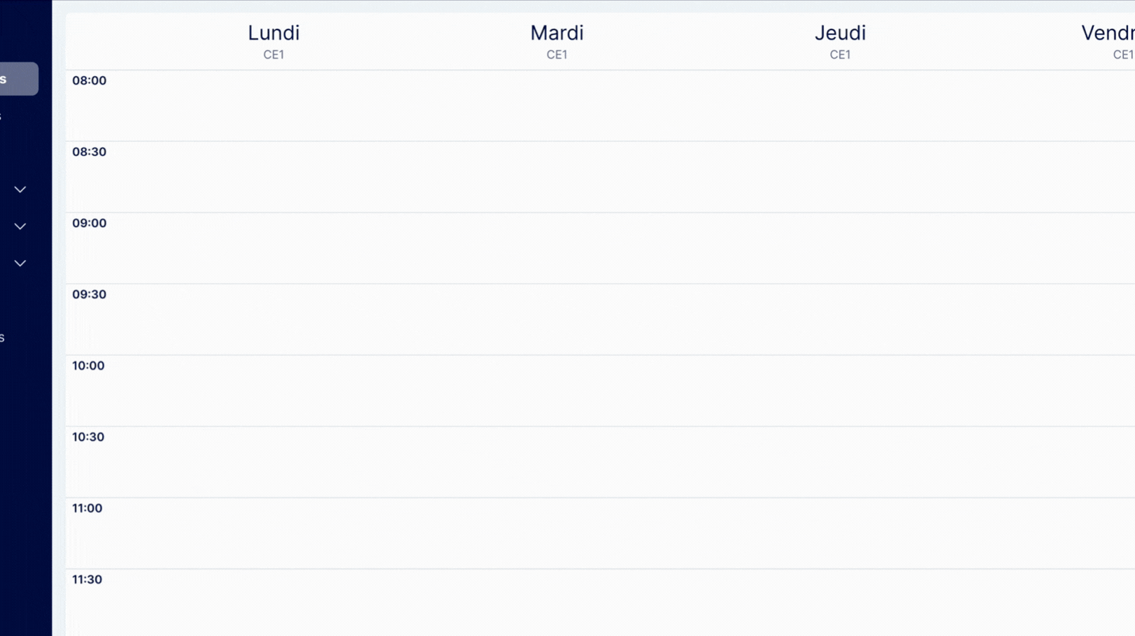 Aperçu Créer une séance dans un créneau horaire vide