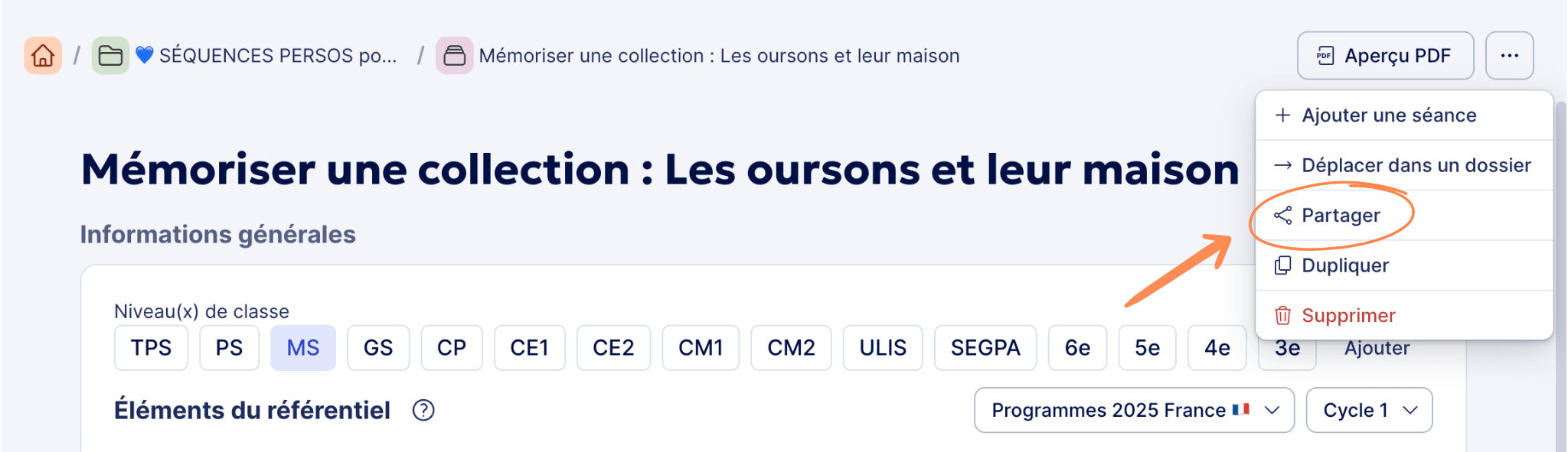 Aperçu Partager une séquence par email