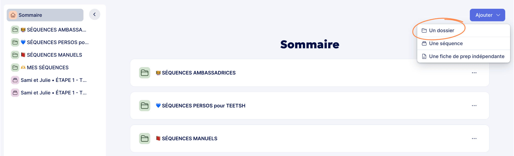 Aperçu Créer un dossier pour organiser vos séquences