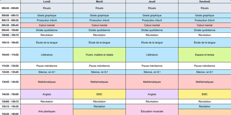 Aperçu Emploi du temps CE1 #01