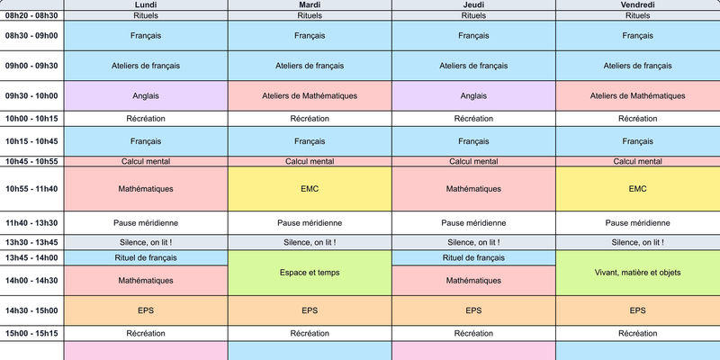 Exemple d'emploi du temps CE1 #02