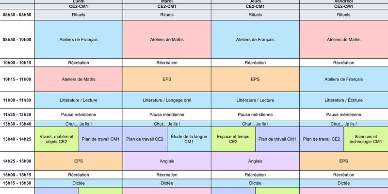 Aperçu Emploi du temps CE2-CM1