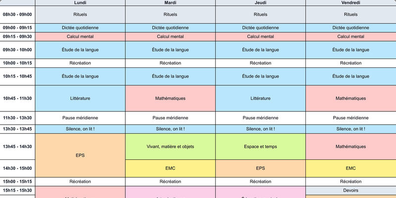 Aperçu Emploi du temps CE2