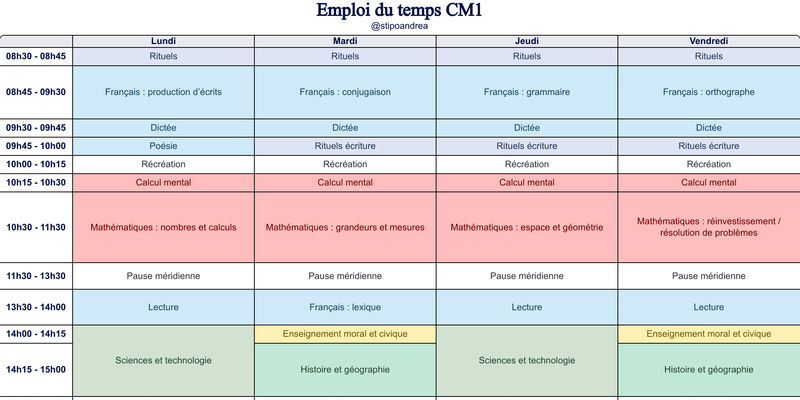 Aperçu Emploi du temps CM1