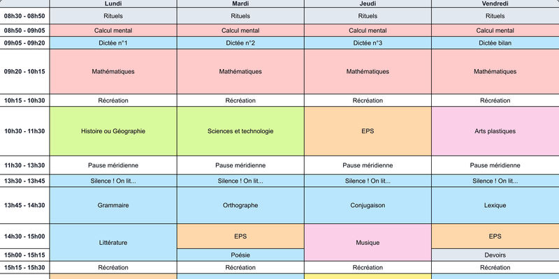Aperçu Emploi du temps CM1