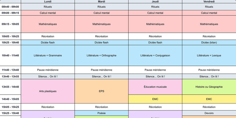 Aperçu Emploi du temps CM2