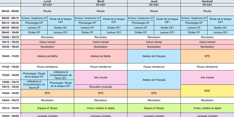 Aperçu Emploi du temps CP-CE1