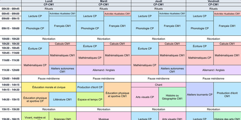 Aperçu Emploi du temps CP-CM1