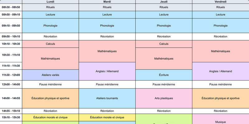 Aperçu Emploi du temps CP