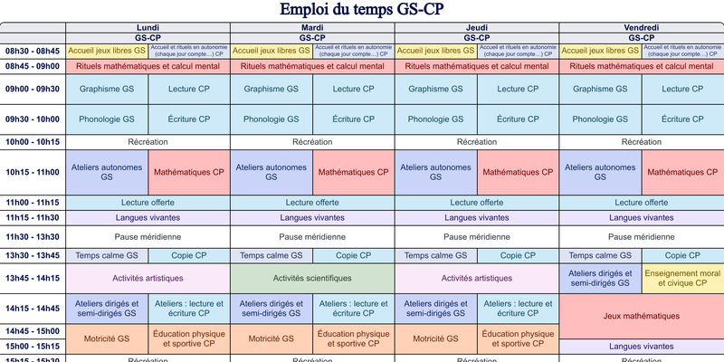 Aperçu Emploi du temps GS-CP