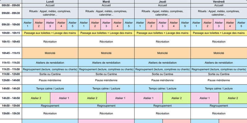 Aperçu Emploi du temps GS