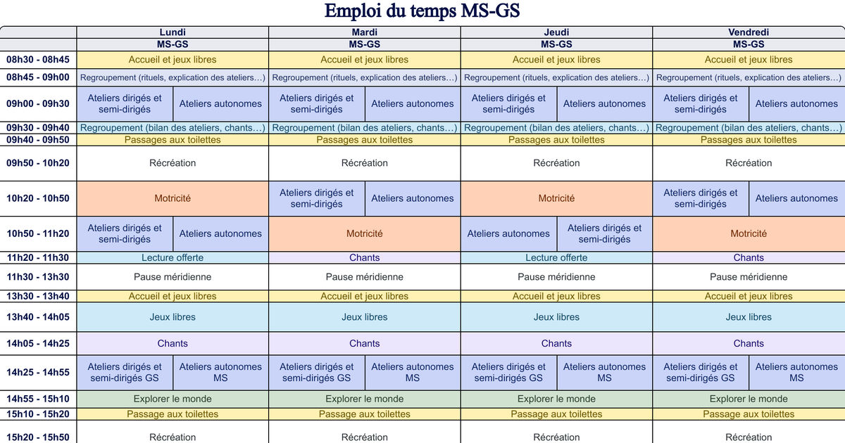 Emploi du temps MS-GS - Cycle 1 - Teetsh
