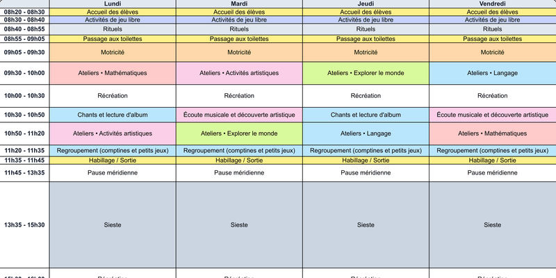 Aperçu Emploi du temps PS