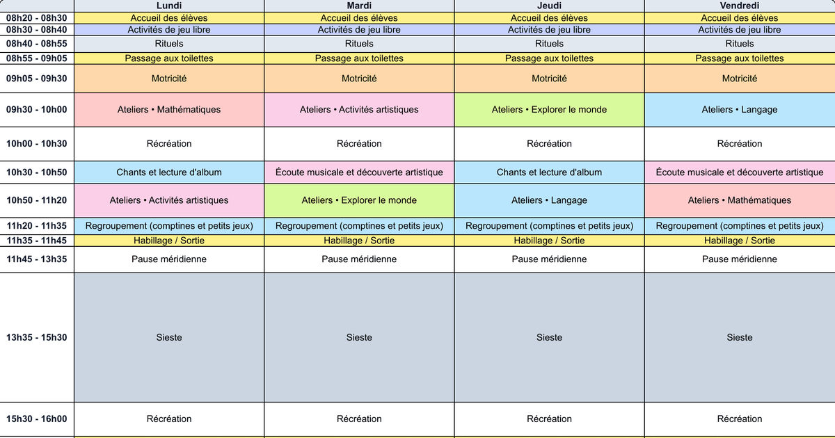Exemples emploi du temps PS - Cycle 1 - Teetsh