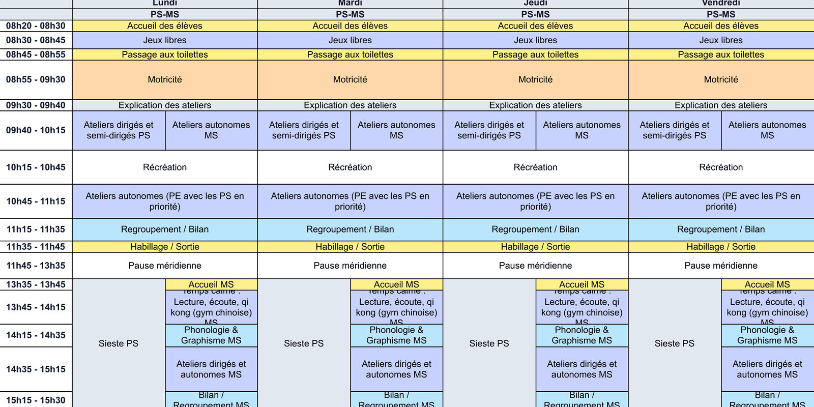 Modèles d'emploi du temps cycle 1, 2 et 3 - Teetsh