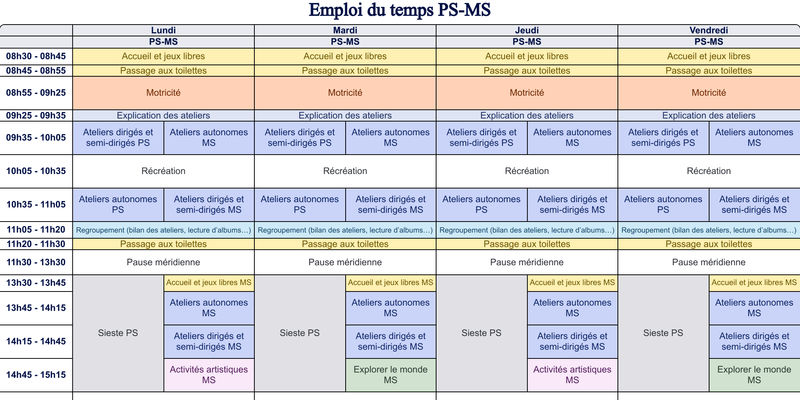 Aperçu Emploi du temps PS-MS