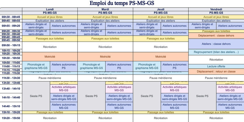 Aperçu Emploi du temps PS-MS-GS