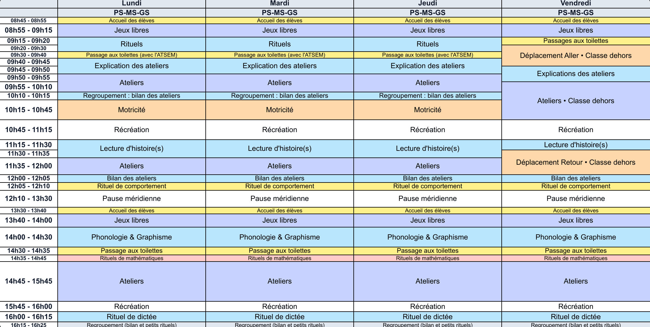 Aperçu Emploi du temps PS-MS-GS