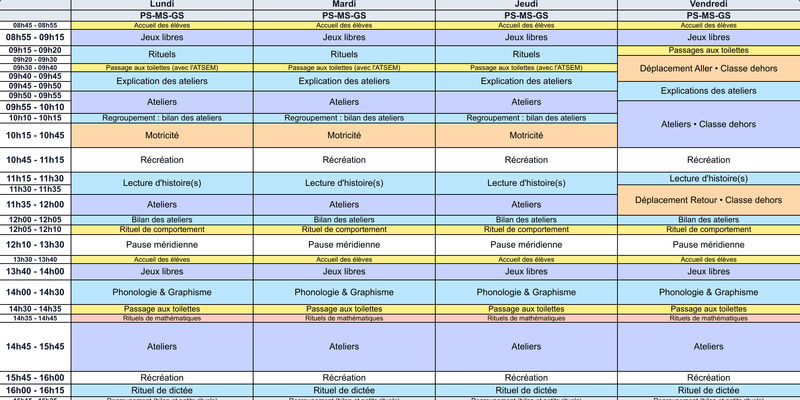 Aperçu Emploi du temps PS-MS-GS