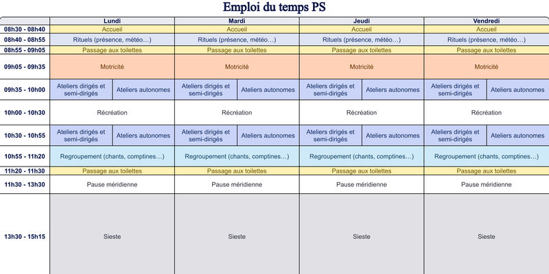 Aperçu Emploi du temps PS