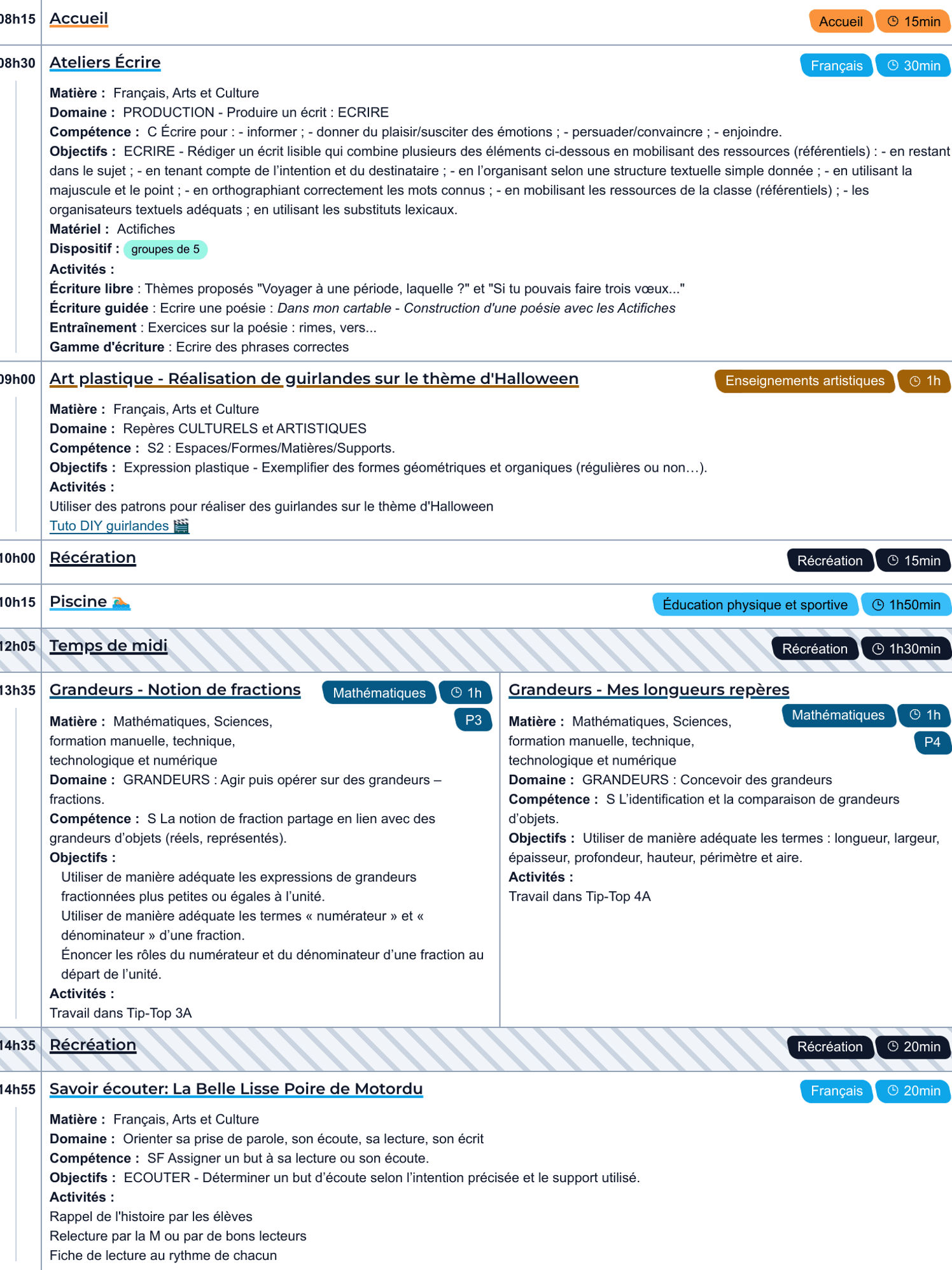 Exemple journal de classe P3-P4