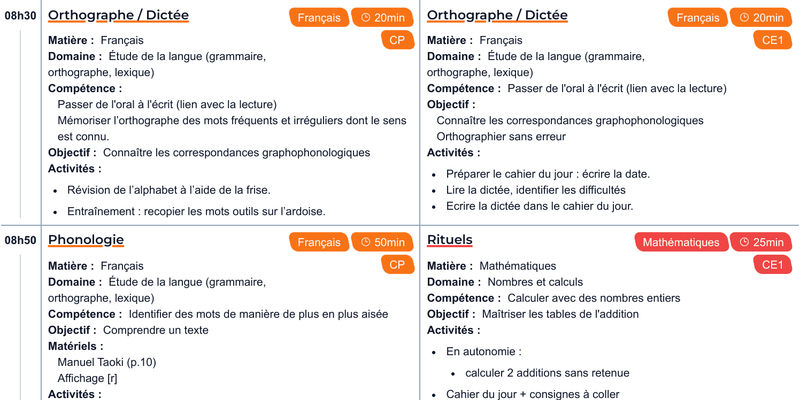 Exemple de cahier journal double niveau CP/CE1