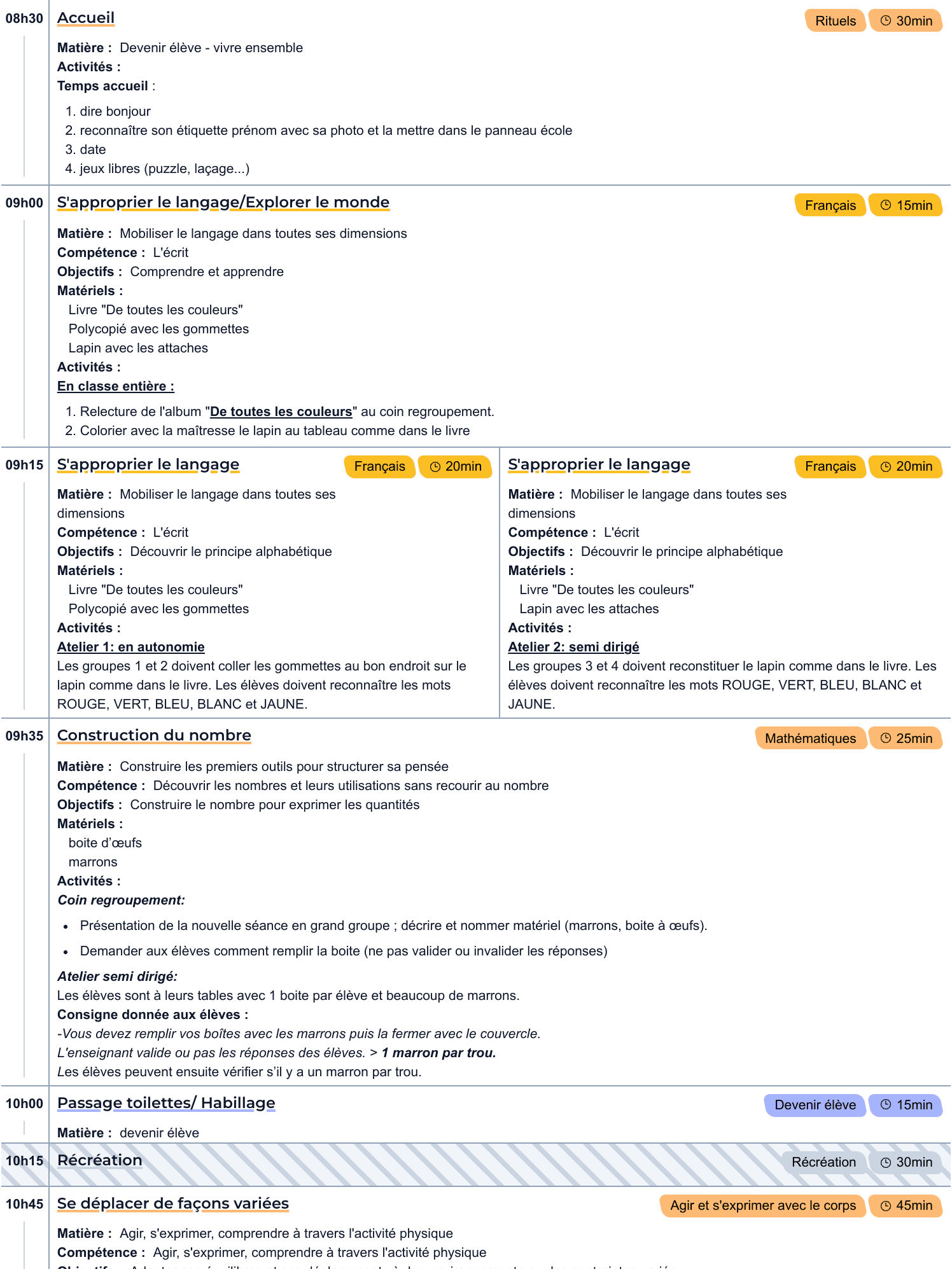 Exemple de cahier journal de petite section maternelle