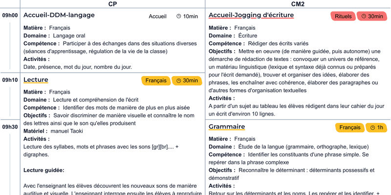 Image Exemple de cahier journal double niveau CP/CM2