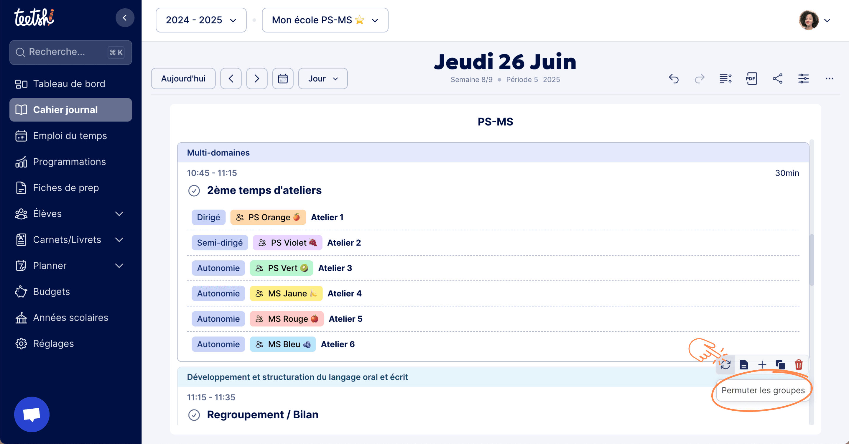 Aperçu Effectuer une rotation / permuter les groupes