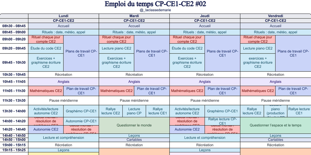 Modèles d'emploi du temps cycle 1, 2 et 3 - Teetsh