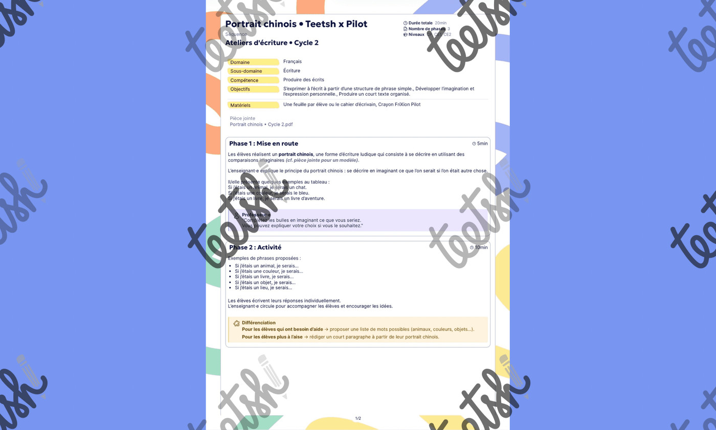 Aperçu Teetsh Ateliers Écriture Cycle 2 Fiche de Prep