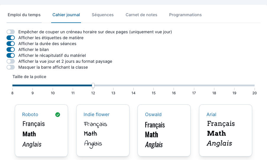 Configurer le rendu PDF du cahier journal