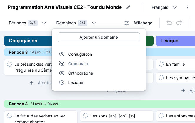 Configurer les filtres de la vue programmation