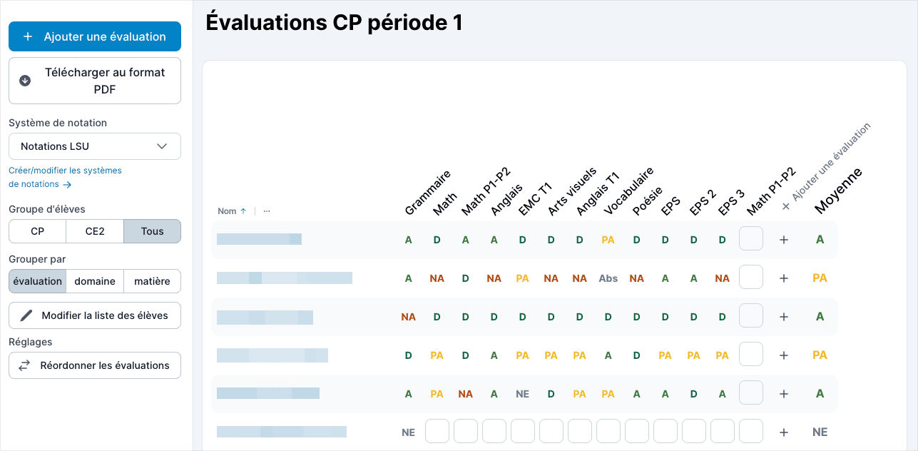 Vue principale du carnet de notes