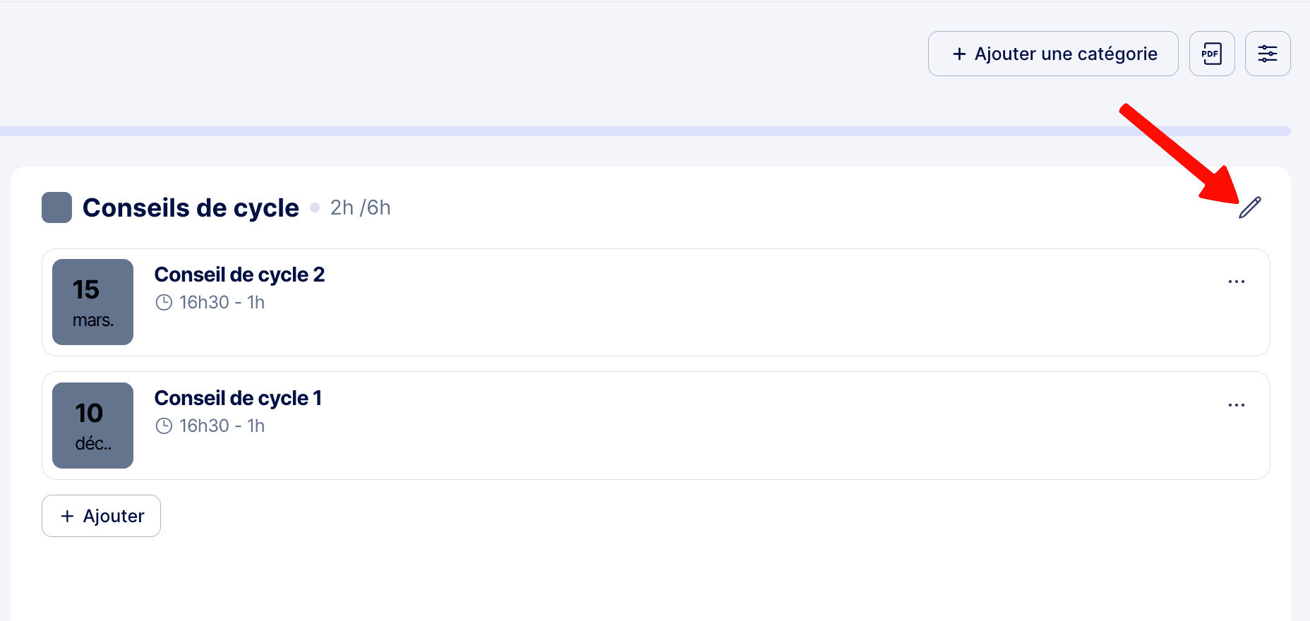 Bouton pour éditer une catégorie du planner