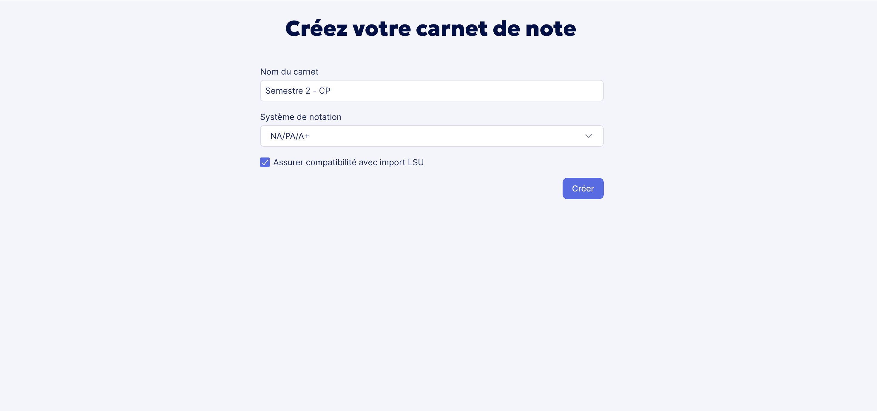 Écran de création d